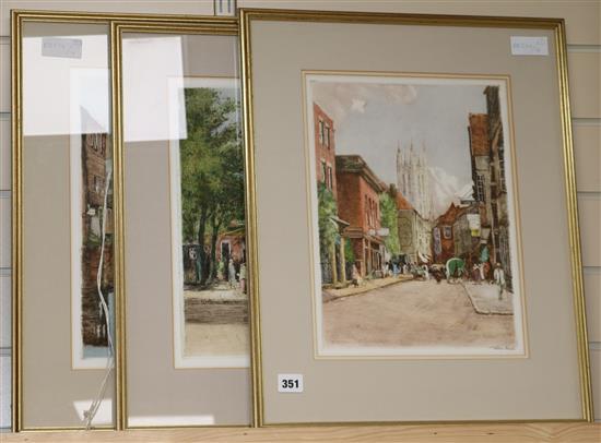 William Tatton Winter (1855-1928), three coloured etchings, St Margarets Street and St Georges Street, Canterbury and All Saints larg